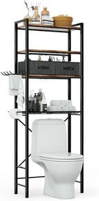 homyfort Over The Toilet Storage Cabinet, 4-Tier Bathroom Shelves Over Toilet, Easy Installation with Drain Basket, X Shape Side Guardrail, Freestanding Toilet Rack for Balcony, Laundry