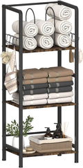Free Standing Towel Racks for Bathroom with U-Shaped Detachable Dividers, 3-Tier Floor Towels Holder Stand with Shelf & 8 S-Hooks, Metal Pool Towel Storage Organizer for Home, Poolside, Black