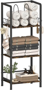 Free Standing Towel Racks for Bathroom with U-Shaped Detachable Dividers, 3-Tier Floor Towels Holder Stand with Shelf & 8 S-Hooks, Metal Pool Towel Storage Organizer for Home, Poolside, Black