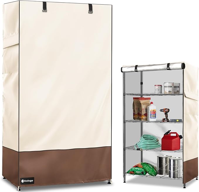 Wire Shelf Cover,600D Heavy Duty 100% Waterproof Shelf Covers for Wire Shelving,Outdoor Storage Shelves Cover for Metal Rack,60" W x 18" D x 72" H,Beige & Brown