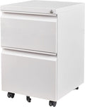 SISESOL 2 Drawer File Cabinet with Lock and Wheels,White Rolling File Cabinets,Locking Mobile Metal Filing Cabinet for Home Office,Under Desk,Fit A4/Letter/Legal File, Easy Assembly