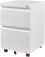 SISESOL 2 Drawer File Cabinet with Lock and Wheels,White Rolling File Cabinets,Locking Mobile Metal Filing Cabinet for Home Office,Under Desk,Fit A4/Letter/Legal File, Easy Assembly