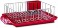 Farberware Classic Large Rust Resistant Full Dishrack with Removable 3 Compartment Flatware Caddy, Andlged Drain Board, 3-Piece, Red