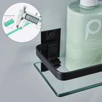 AIJALY 3 Pack Bathroom Glass Shelf,Aluminum Tempered Glass 0.34in Extra Thick Rectangular 1 Tier Storage Organizer Wall Mount,Black 15.7in