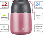 MAXSO Soup Thermo for Hot & Cold Food for Adults Kids, 17 oz Vacuum Insulated Steel Lunch Container Bento Box with Spoon, Leakproof Thermal Food Jar for School Office Travel - Pink