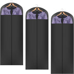 Univivi Long Garment Bags for Hanging Clothes, 65" Dress Bags for Gowns Long for Closet Storage with Large Visible Window for Long Suits, Coats, Dresses, 3 Pack, Black