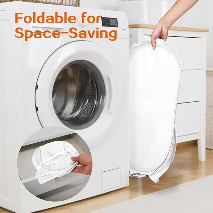 Durable Collapsible Foldable Mesh Pop Up Laundry Basket, 3 Compartments Easy to Carry & Sort Clothes Hampers for Home, Dorm, Travel White