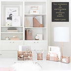 BLU MONACO Rose Gold Desk Organizer Set | 5-Piece Metal Desktop Organization Kit With File Holder, Magazine Rack, Pen Cup, Sticky Note Holder and Letter Sorter | Stylish Office Accessories