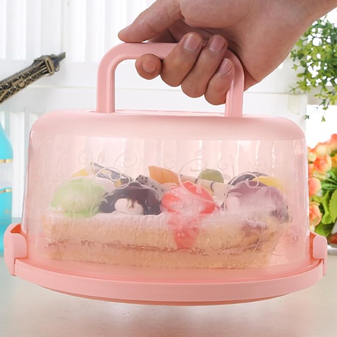 Cake Carrier with Lid and Handle, Round Cake Containers for 10 inch Cakes, Cupcake Holder, Dustproof, Portable Cupcakes Transport Container for Cakes Pie Muffin Pizza Desserts