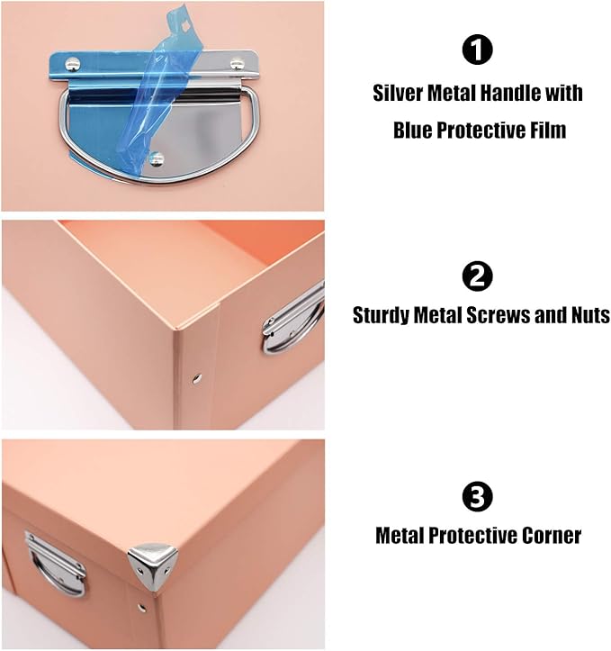GUOZI Collapsible Storage Box, Decorative Memory Box with Lid & Metal Reinforced Corners, Cardboard File Bin with Handles, Organizer Gift Box for Keepsake Toy Photos Office Nursery Wardrobe Bookshelf