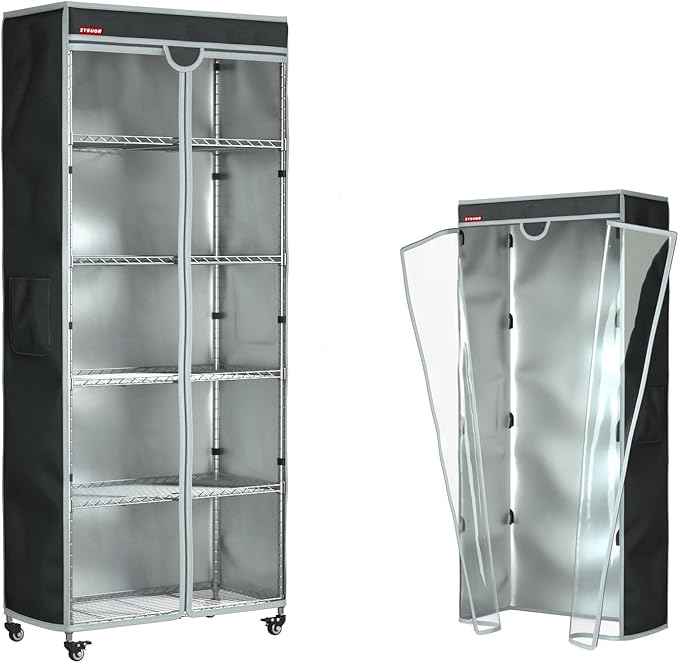 Waterproof and Dustproof Shelving Cover for Storage Rack and Wire Shelf, 36" L x 18" D x 62" H, Clear Front Cover with Zipper Design (Black, No Shelves)