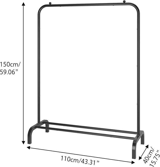 MOYIPIN Metal Clothing Rack, Single Rod Portable Garment Rack for Hanging clothes, Cloths Rack for Bedroom, Balcony 43.31inch, Black