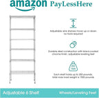 PayLessHere | 6-Tier Wire Shelf | 23"x13"x59" | Chrome | Adjustable Racks | Heavy-Duty Storage Shelves, Holds Upto 1500 lbs | Rust-Resistant, No-Tool Assembly | for Home, Garage Shelving