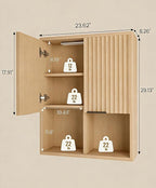 HAIOOU Fluted Bathroom Wall Cabinet with Motion Sensor Light, Curved Profile Wooden Medicine Cabinet Wall Mounted Cupboard, Wave Like Over Toilet Storage Cabinet with Buffering Hinges - Natural