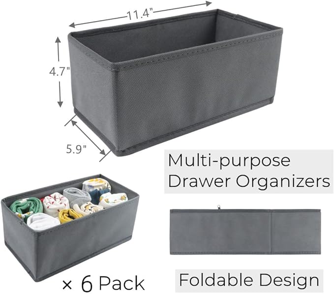 KIKILIE 6 Pack Foldable Clothing Organizers, Multi-purpose Drawer Dividers for Shirts, Bra, Socks and Panties (DD5250)