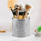 Glass Utensil Holder, Crystal Silver Utensil Makeup Brush Organizer Bling Flatware Storage Crocks for Countertop Crushed Diamond Home Decor Spoon Knife Fork Holder for Kitchen Counter
