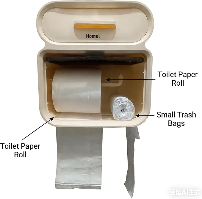Homol No Drill Plastic Toilet Paper Holder Collection - Universal for Kitchen, Living Room, Office & Bathroom | Free-Standing, Wall-Mounted, Adhesive (with Shelf/Storage Function)