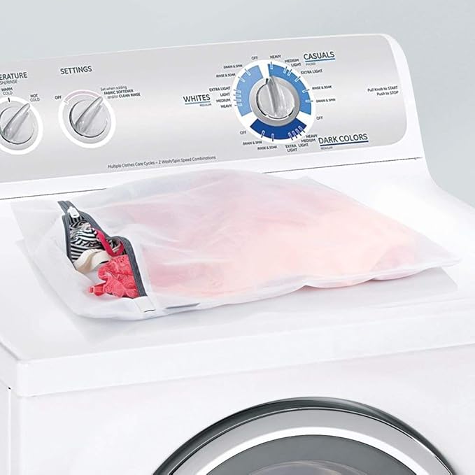 iDesign Medium Mesh Laundry Bag for Delicates - White