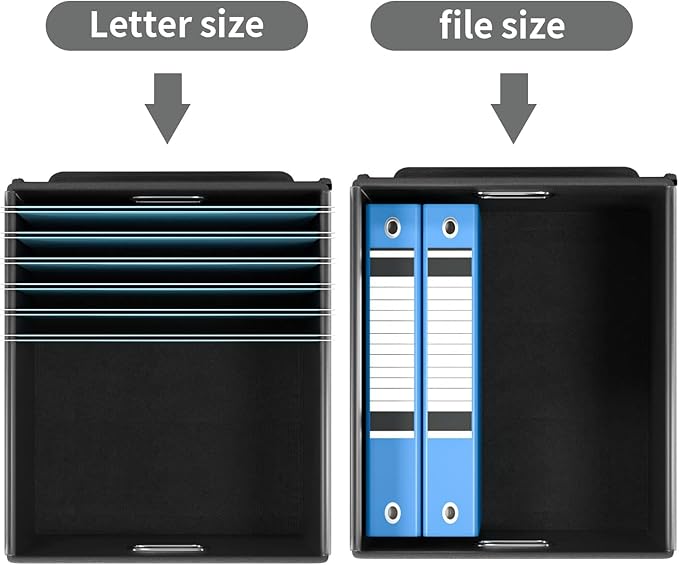 Huolewa File Organizer Box with Lid, Collapsible File Folder Organizer for Office Document Storage, Filing Box with Plastic Slide for Letter/Legal Size Hanging Files, Dark Grey