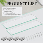 Bathroom Shelves, Glass Floating Shelves for Bathroom, Kitchen, Living Room, Bedroom,Tempered Glass Shelf with Zinc Alloy Brackets, 15 X 4.75 Inches, 2 Pack Clear