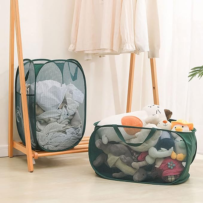 2 Pcs Mesh Popup Laundry Hamper, Opening Laundry Basket,Popup Laundry Basket with Durable Handles,Foldable Pop-up Mesh Hamper Dirty Clothes Basket for Clothes & Laundry-Home Organization