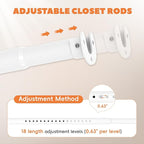 Closet Rod 50-75 Inches, Adjustable Heavy Duty Metal White Closet Rods for Hanging Clothes 1.3 Inches Diameter for Wardrobes Laundry