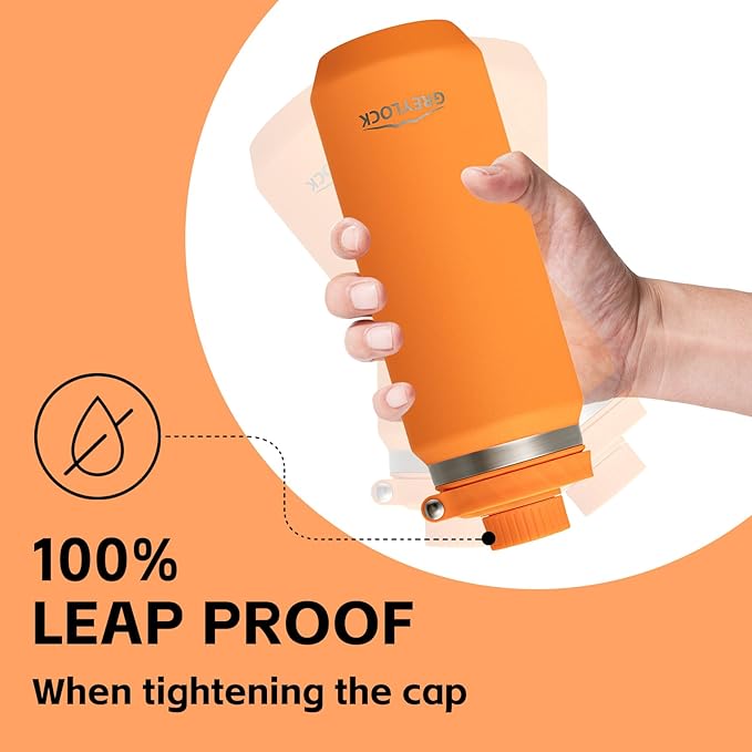 Greylock 20 oz Insulated Water Bottle with Straw Lid, Reusable Stainless Steel Sports Water Bottles with Foldable Handle, Leak Proof, Double-Wall Vacuum Insulation, 24 Hours Cold(Tangerine)