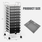 GOFLAME 10-Drawer Rolling Storage Drawer Cart, Utility Cart with Removable Drawers & Metal Frame, Mobile Art Craft Drawer Cart with Lockable Wheels for Home, Office, Studio, School, Gray Gradient