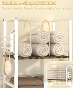 Free Standing Towel Racks for Bathroom with 3 Rotating Bars, 3-Tier Floor Towels Holder Stand with Detachable Dividers, Pool Towel Storage Organizer with 8 S-Hooks for Home, Poolside, White