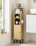 Bathroom Storage Cabinet,Small Corner Floor Cabinet with 2 Hook,Narrow Tall Toilet Paper Cabinet with Adjustable Shelves,Bathroom Organizer for Living Room,Small Spaces (Wave, Oak-37''H)