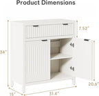 FLOWBACK Buffet Cabinet with Storage,Modern Credenza with Fluted Doors & Shelves Coffee Bar Media Console Accent Cabinets for Living Room, Entryway (White, 2 Door + 1 Drawer(2 Piece))