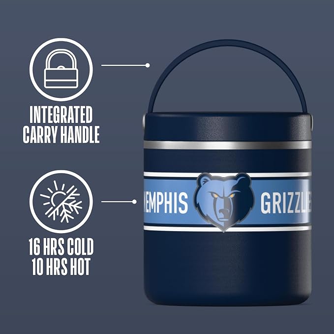 Hydrapeak x NBA Officially Licensed Memphis Grizzlies 25oz Stainless Steel Vacuum Insulated Thermos Food Jar with Handle, Wide Mouth Leak-Proof Soup Thermos for Adults, 10 Hrs Hot & 16 Hrs Cold