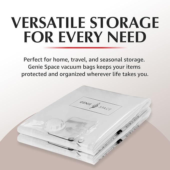 GENIE SPACE Premium Vacuum Storage Bags for Clothes, Bedding and Travel, Medium Size 27x20 Inches, Airtight, Odor-Proof and Reusable Space Saver Bags with Double Zipper Seal, 2-Pack