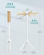 SONGMICS Clothes Drying Rack, with Bamboo Hanging Rods, Foldable Metal Laundry Rack, Space-Saving, Free-Standing Airer, Indoor Use, White and Natural ULLR516W01