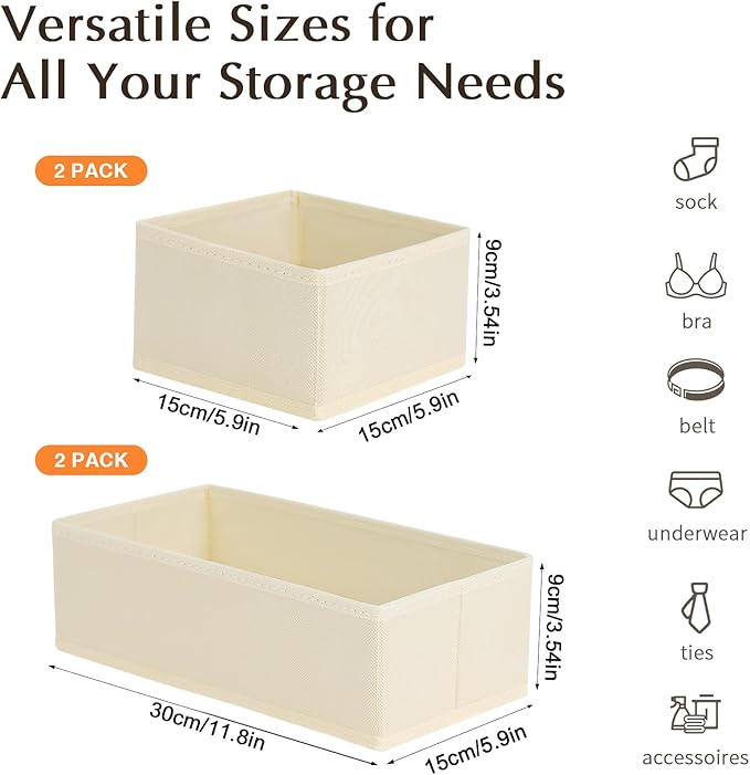 DIMJ Drawer Organizers - Set of 12 Fabric Closet Organizers and Storage, Drawer Dividers for Baby Clothes, Socks, Belt, Tie (Beige)