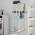 reliahom Broom Holder Wall Mount, 4 Racks with 5 Hooks Bronze - Mop Storage Tool Racks, Broom Hanger Tool Organizer for Garage, Kitchen, Garden, Laundry Room