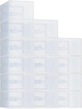 NEWBULIG 15 Pack Clear Shoe Storage Boxes, Shoe Organizer for Closet with Lid, Durable PE Transparent Shoe Containers Ideal for Sneakers, Heels & Boots, White