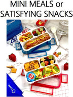 Small Snack Containers for Kids Toddlers - 3 Compartments (Set of 2) - Leak-proof Snack Boxes with Lids - BPA-Free Mini Bento Lunch Box - Ideal for School, Daycare, Holds 2 Cups (Red + Navy Blue)
