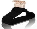 MIZGI Premium Velvet Hangers (50 Pack) Heavy Duty - Non Slip Felt Hangers - Velvet Suit Hanger Black - Rose Gold Hooks,Space Saving Clothes Hanger