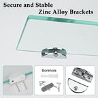 Bathroom Shelves, Glass Floating Shelves for Bathroom, Kitchen, Living Room, Bedroom,Tempered Glass Shelf with Zinc Alloy Brackets, 15 X 4.75 Inches, 2 Pack Clear