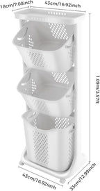 Laundry Hamper Basket Sorter, 3-Tier PP Laundry Sorter Cart with 4 Wheels, 16.92x12.99x42.91in Removable Rolling Laundry Baskets, Practical Handle, Porous Design, 1 Large and 2 Small Baskets, White