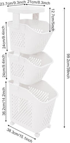 Tiered Laundry Storage Organizer Tiered Laundry Hamper Sorter Bathroom Laundry Basket with Wheels Removable Plastic Storage Basket for Kitchen (3-Tier)
