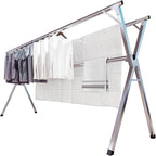 JAUREE 79 Inches Clothes Drying Rack, Drying Rack Clothing Folding Indoor Outdoor, Heavy Duty Stainless Steel Laundry Rack, Foldable Portable Large Clothes Rack Garment Rack with 20 Windproof Hooks