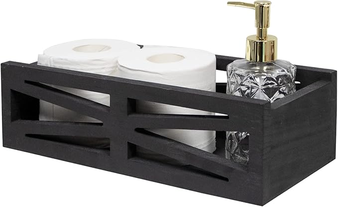 Rustic Wooden Bathroom Decor Box, Farmhouse Toilet Paper Basket (Black)