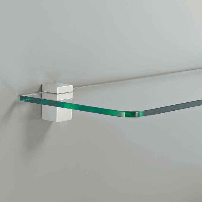 Glass Shelves - Tempered Safety Glass Shelves for Bathroom, Choose Over 20 Shelf Brackets and Multiple Shelf Sizes - Bloc Style - 23.6 x 7.9 in - Silver Clip
