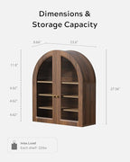 Brown Arched Wall Cabinet, Large Wood Bathroom Medicine Cabinet Wall Mounted Cupboard, Modern Floating Storage Cabinet with Acrylic Door Adjustable Shelf, Wood Organizer (Brown-Oak)