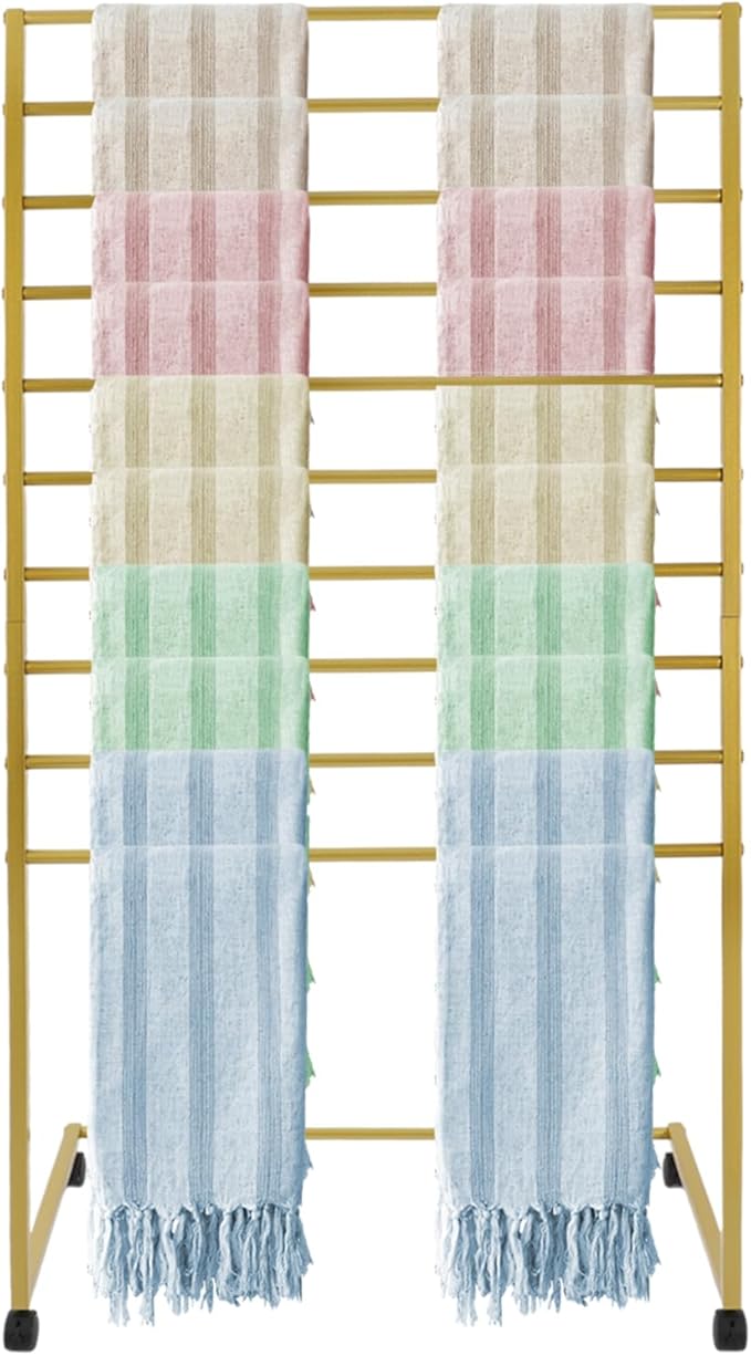 Scarf Display Stand, 10 Tier Metal Scarf Holder Organizer Freestanding Display Scarf Stand for Commercial Clothing Retail Store Towel Rack Ties Belt Pants Hanging Rack