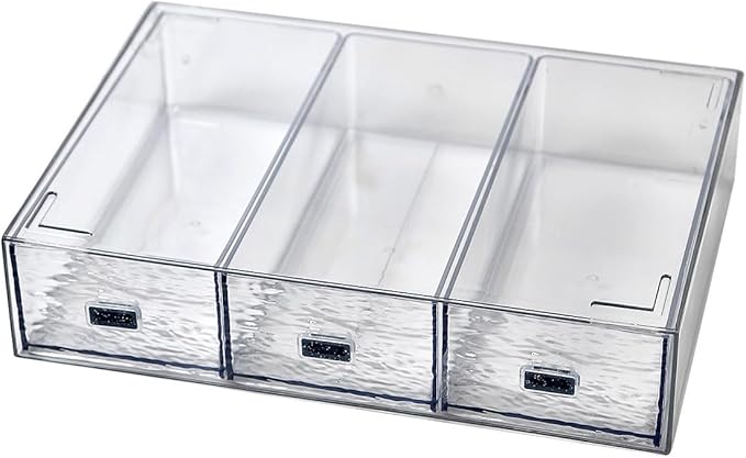 Desk Drawer Organizer, Stackable Plastic Storage Drawer, Grocery Organizer For Stationery/Office Supplies (New Clear, 3 Compartment)