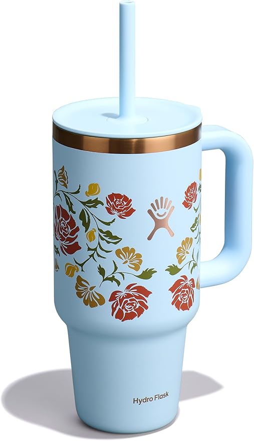 Hydro Flask 32 Oz Travel Tumbler with Handle, Lid and Straw - Insulated Stainless Steel in Western Light Blue