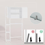 Bamboo Over The Toilet Storage, Above Toilet Organizer Storage Shelf, Tall Freestanding Behind Toilet Rack, Tiered Bathroom Space Saver Shelving, Easy Assembly (White)